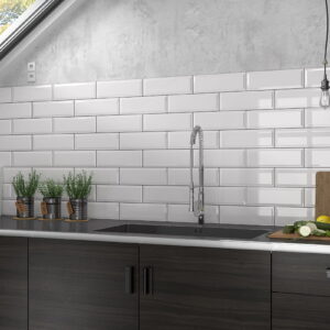 Azulejo Metro Blanco Brillo Serie Solid White Para Cocina