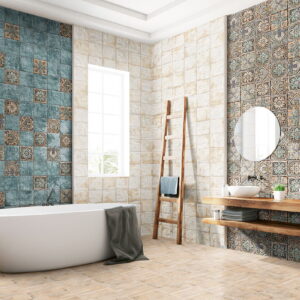 Ambiente De Baño Con Azulejo Decorativo White Mandala