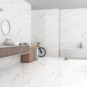 Salón de lujo con porcelánico serie Roma Rock Ceramic