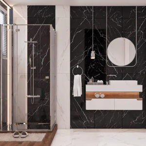 Azulejo Serie Carrara Black Pulido Para Baño Rock Ceramic