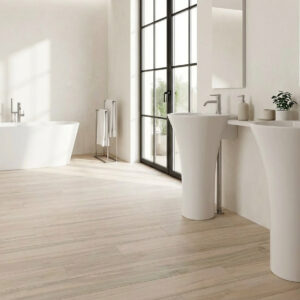 Ambiente De Baño Con Azulejo Taiga Blanco Imitación Madera